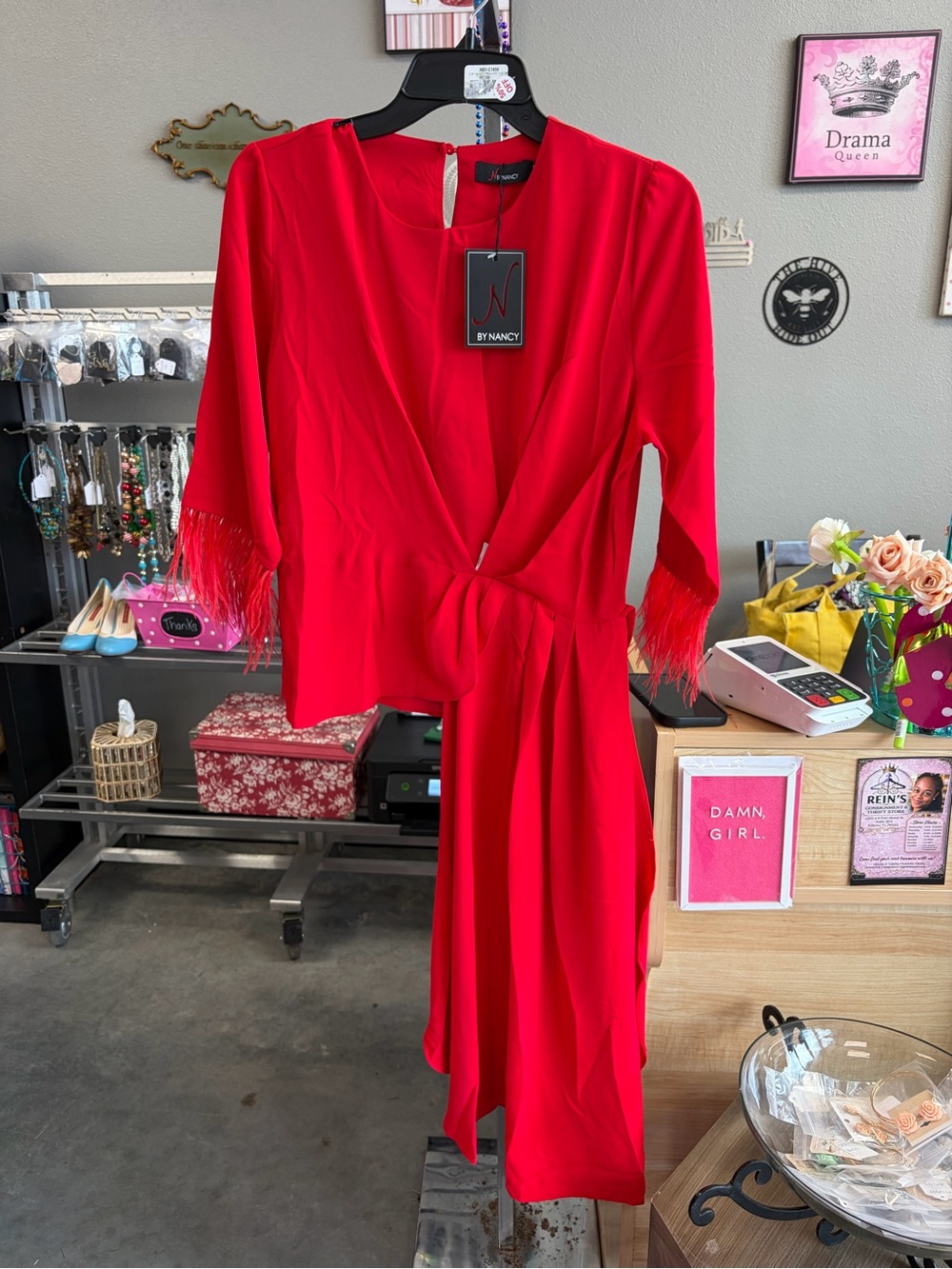 N by Nancy Red Fringe-Trim Wrap Tunic